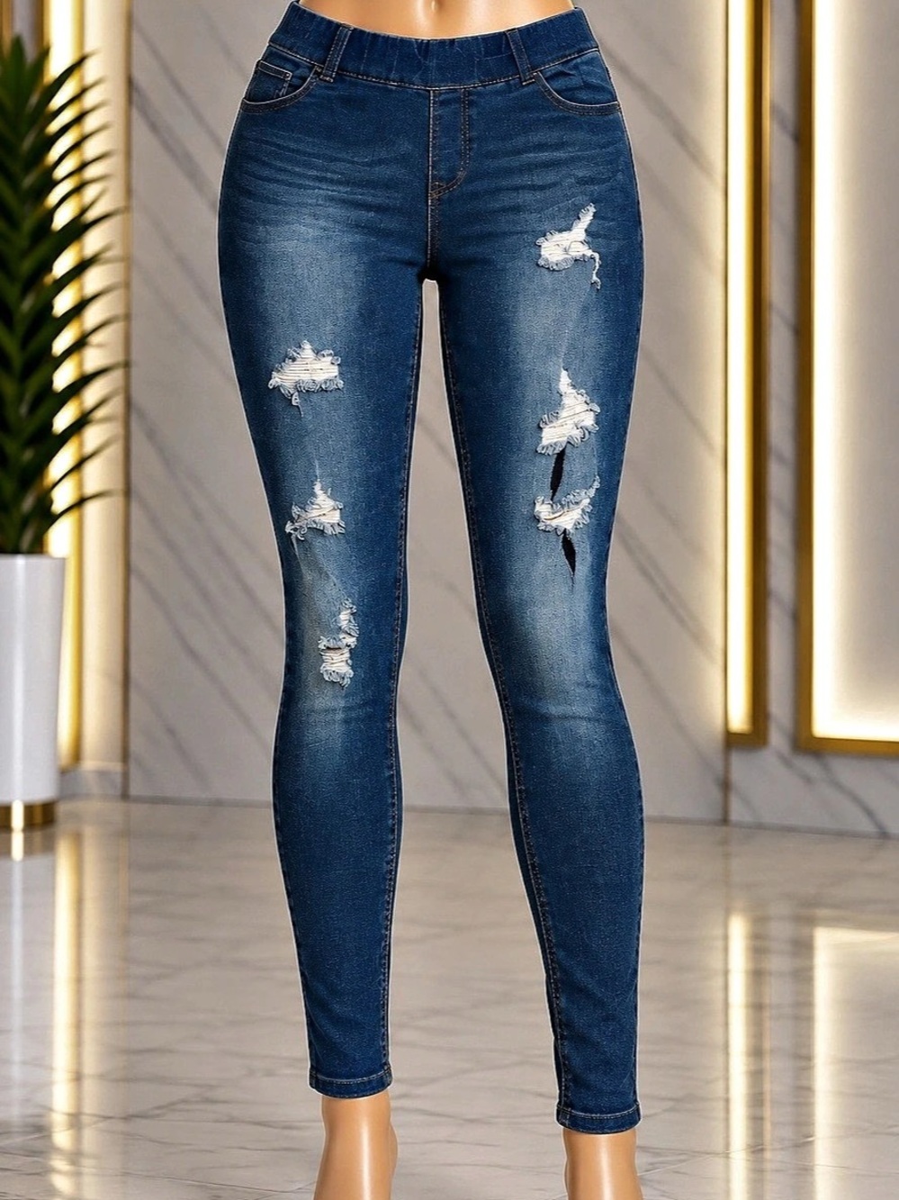 Women's Distressed Skinny Jeans in Blue